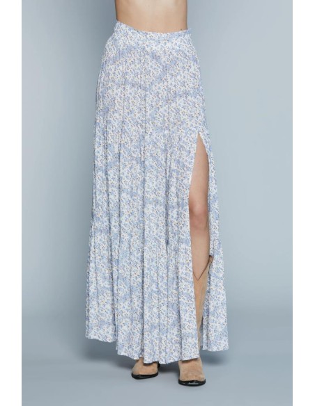 Gonna lunga ZAMORA con balze, spacco e fantasia floreale  | Mariadesol