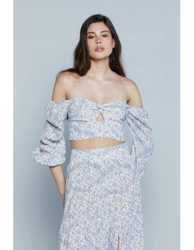 Blusa corta RELISH METZ con scollo a cuore, nodo e fantasia floreale