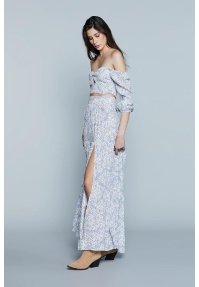 Blusa corta RELISH METZ con scollo a cuore, nodo e fantasia floreale  