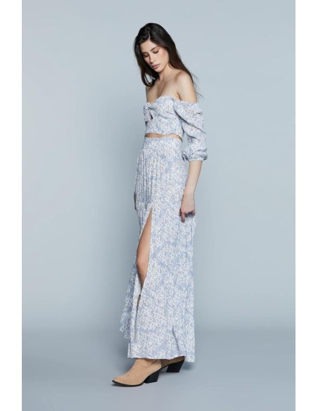 Blusa corta RELISH METZ con scollo a cuore, nodo e fantasia floreale  