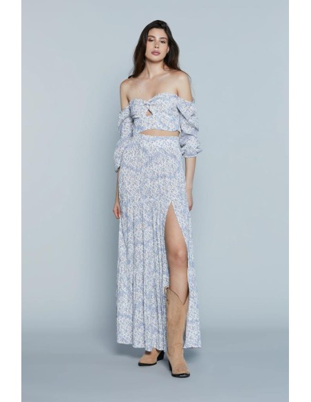 Blusa corta RELISH METZ con scollo a cuore, nodo e fantasia floreale  