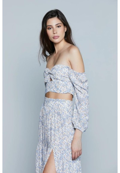 Blusa corta RELISH METZ con scollo a cuore, nodo e fantasia floreale  