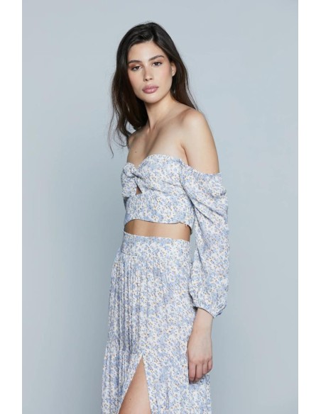 Blusa corta RELISH METZ con scollo a cuore, nodo e fantasia floreale  