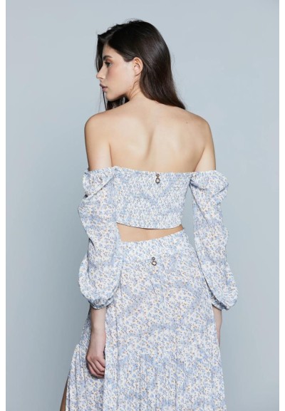 Blusa corta RELISH METZ con scollo a cuore, nodo e fantasia floreale  