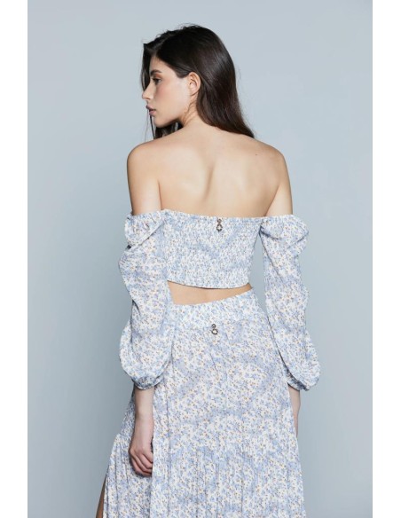 Blusa corta RELISH METZ con scollo a cuore, nodo e fantasia floreale  