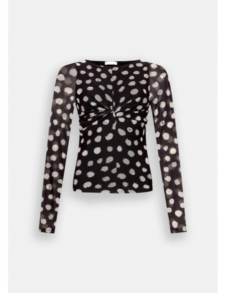 Liu Jo T-shirt a pois con scollo a barca e arriccio frontale  | Mariad