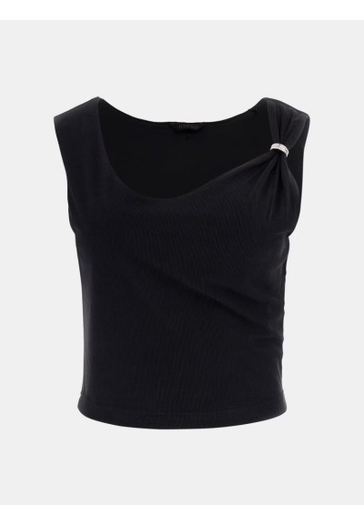 Top cropped donna senza maniche in modal con dettaglio gioiello Guess 