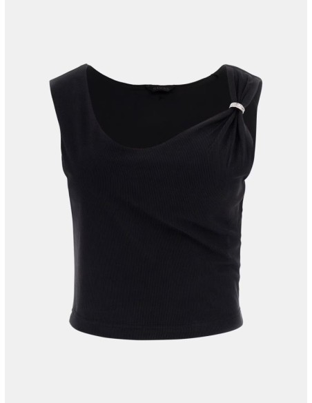 Top cropped donna senza maniche in modal con dettaglio gioiello Guess 