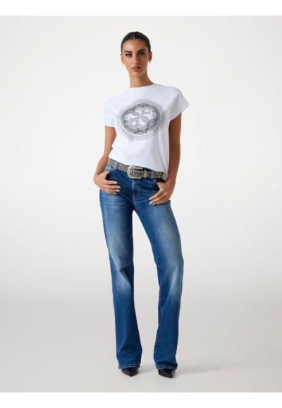 T-shirt donna Guess slim fit in cotone con logo 4G e strass  | Mariade