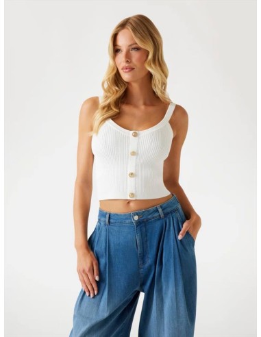 Canotta donna Guess in maglia a costine con bottoni e tasche  | Mariad