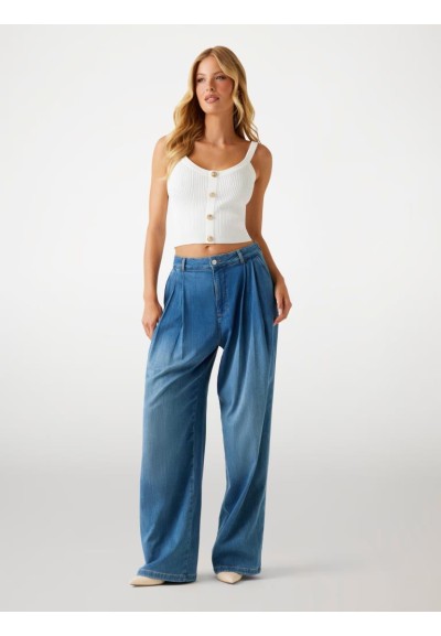 Canotta donna Guess in maglia a costine con bottoni e tasche  | Mariad