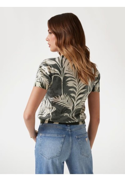 Maglia cropped Guess donna con paillettes all-over e maniche corte  | 