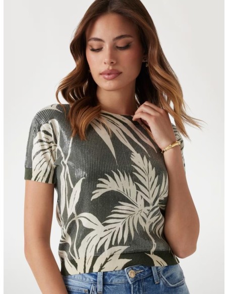 Maglia cropped Guess donna con paillettes all-over e maniche corte  | 