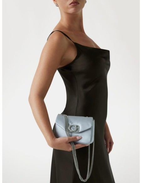 Mini tracolla donna Guess Prue in satin con scritta logo gioiello e me