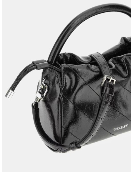 Mini borsa a mano Guess Amys in simil pelle con logo in metallo e trac