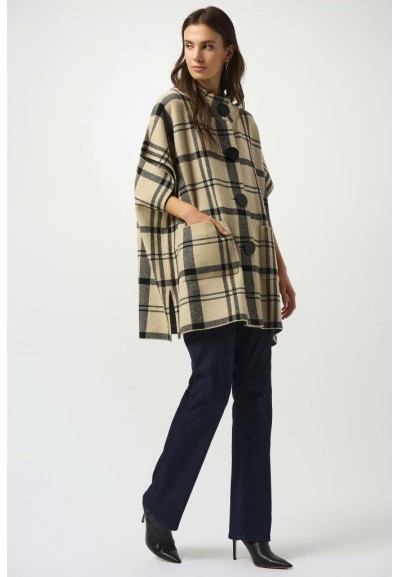 Poncho Donna Joseph Ribkoff in Maglia Jacquard a Quadri con Bottoni Oversize