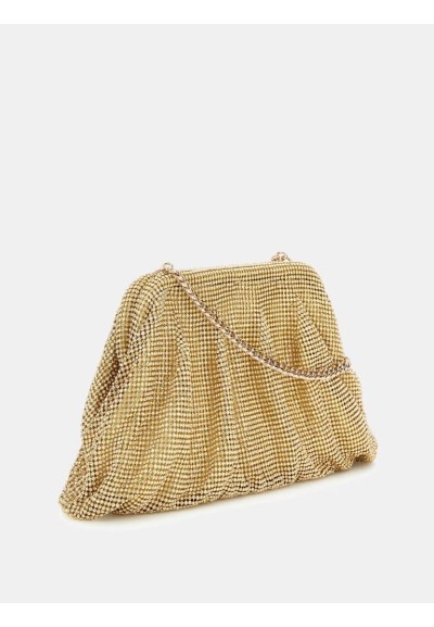 Guess Clutch Zalina Donna in Maglia di Strass con Tracolla Oro Pallido