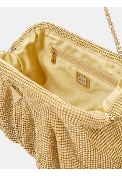 Guess Clutch Zalina Donna in Maglia di Strass con Tracolla Oro Pallido