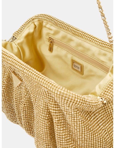 Guess Clutch Zalina Donna in Maglia di Strass con Tracolla Oro Pallido
