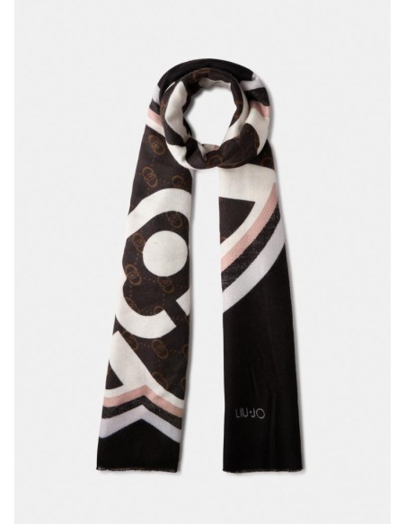 Liu Jo Stola Sciarpa Donna Nera con Logo e Pochette Coordinata  | Mari