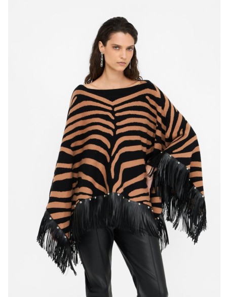 Poncho  Liu Jo con Frange Spalmate, Borchie e Scollo a Barca  | Mariad