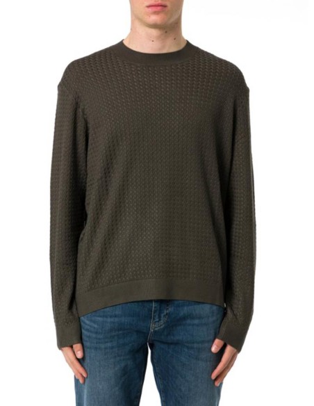 Maglione Uomo Armani Exchange a Righe in Misto Viscosa con Collo Giro 