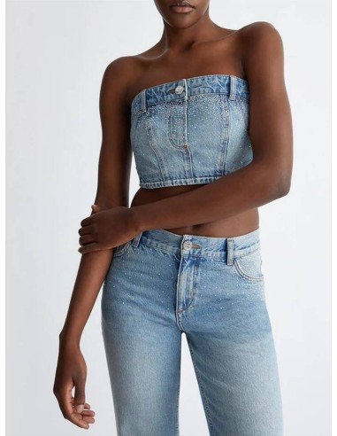 👗 Top Denim a Fascia con Strass Liu Jo Donna  | Mariadesole.it