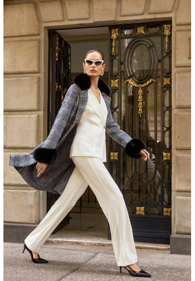 🧥 Cappotto scozzese con pelliccia sintetica Joseph Ribkoff Donna  | M