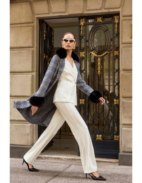 🧥 Cappotto scozzese con pelliccia sintetica Joseph Ribkoff Donna  | M