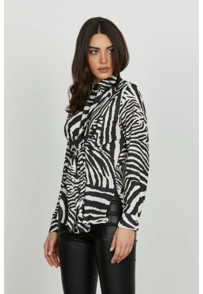 Camicia IMPERA Relish donna animalier con fiocco e spacchi laterali  |