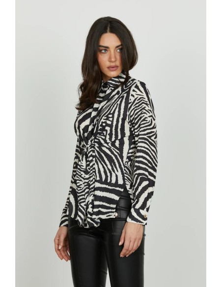 Camicia IMPERA Relish donna animalier con fiocco e spacchi laterali  |