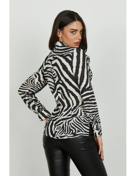 Camicia IMPERA Relish donna animalier con fiocco e spacchi laterali  |