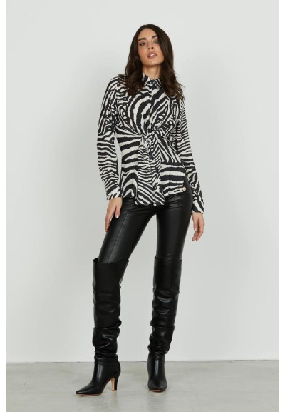 Camicia IMPERA Relish donna animalier con fiocco e spacchi laterali  |