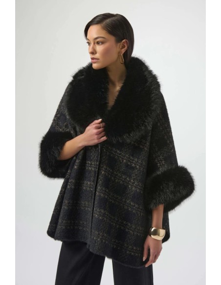 Joseph Ribkoff Mantella Donna in Maglia Jacquard con Dettagli in Pelli