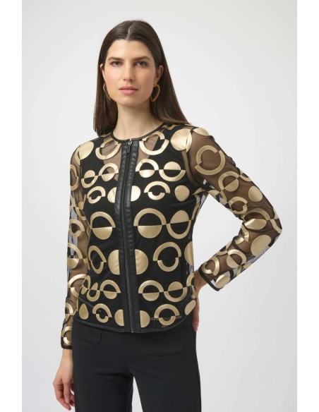 Joseph Ribkoff Donna Giacca Senza Colletto in Rete e Similpelle  | Mar