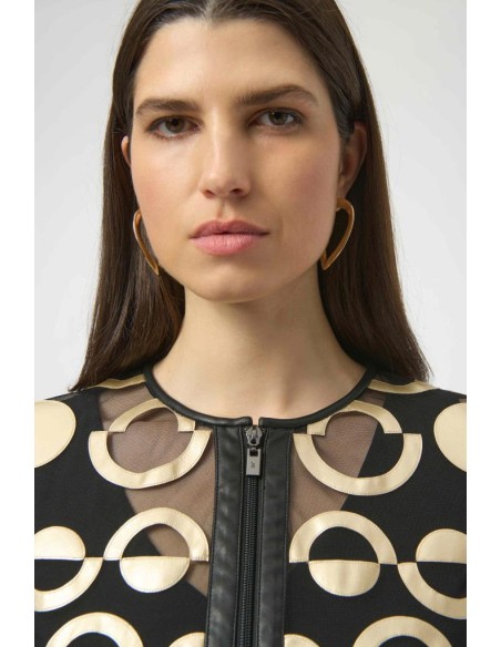 Joseph Ribkoff Donna Giacca Senza Colletto in Rete e Similpelle  | Mar