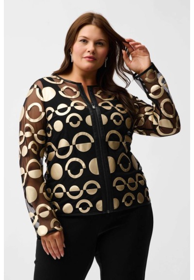 Joseph Ribkoff Donna Giacca Senza Colletto in Rete e Similpelle  | Mar