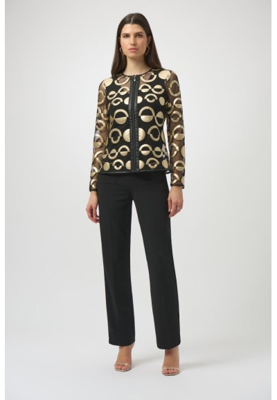 Joseph Ribkoff Donna Giacca Senza Colletto in Rete e Similpelle  | Mar