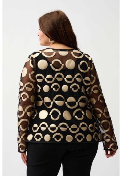 Joseph Ribkoff Donna Giacca Senza Colletto in Rete e Similpelle  | Mar