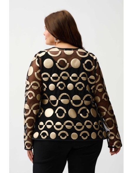 Joseph Ribkoff Donna Giacca Senza Colletto in Rete e Similpelle  | Mar