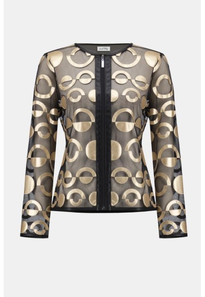 Joseph Ribkoff Donna Giacca Senza Colletto in Rete e Similpelle  | Mar