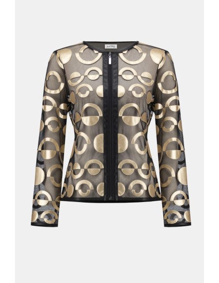 Joseph Ribkoff Donna Giacca Senza Colletto in Rete e Similpelle  | Mar