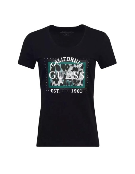 T-shirt Donna Animalier Guess in Cotone Elasticizzato  | Mariadesole.i
