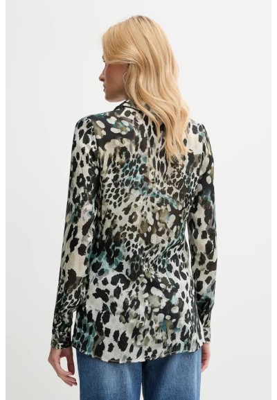 Camicia Donna Guess Clouis in Tessuto Fantasia con Collo Morbido e Man