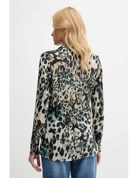 Camicia Donna Guess Clouis in Tessuto Fantasia con Collo Morbido e Man