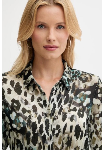 Camicia Donna Guess Clouis in Tessuto Fantasia con Collo Morbido e Man