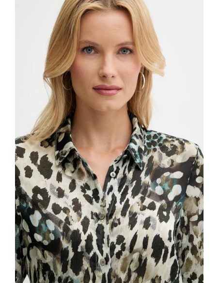 Camicia Donna Guess Clouis in Tessuto Fantasia con Collo Morbido e Man