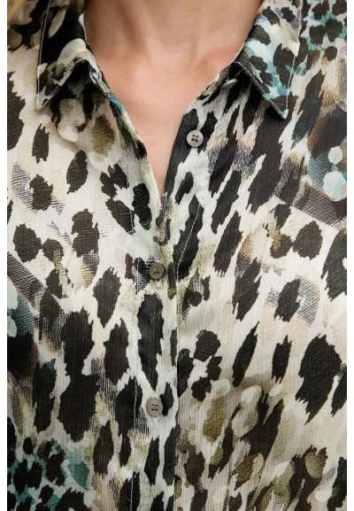 Camicia Donna Guess Clouis in Tessuto Fantasia con Collo Morbido e Man