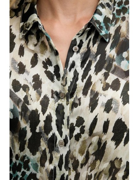 Camicia Donna Guess Clouis in Tessuto Fantasia con Collo Morbido e Man