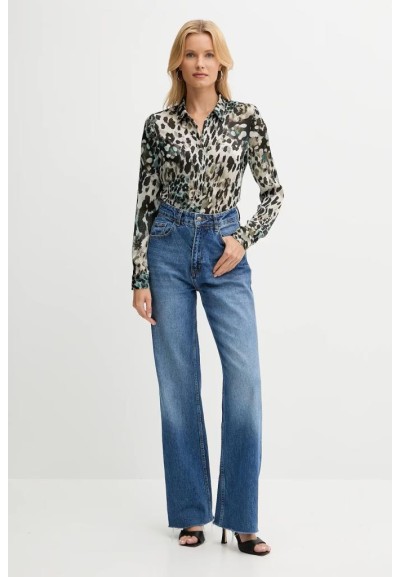 Camicia Donna Guess Clouis in Tessuto Fantasia con Collo Morbido e Man